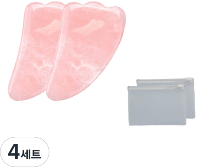 로즈쿼츠 마사지 원석괄사 2p + PVC 지퍼팩 2p, 4세트, 로즈쿼츠 괄사 2개 + 지퍼팩 2개