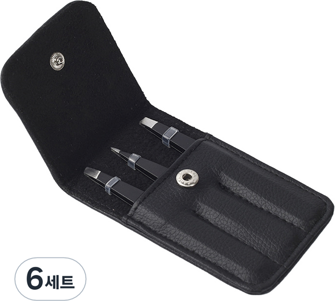 던홈 고급 전문가용 쪽집게 핀셋 3종 세트, 블랙, 6세트