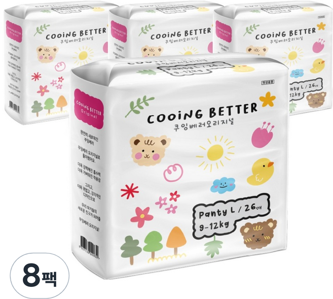 Cooing 베러 오리지널 팬티형 기저귀, 대형(L), 208매