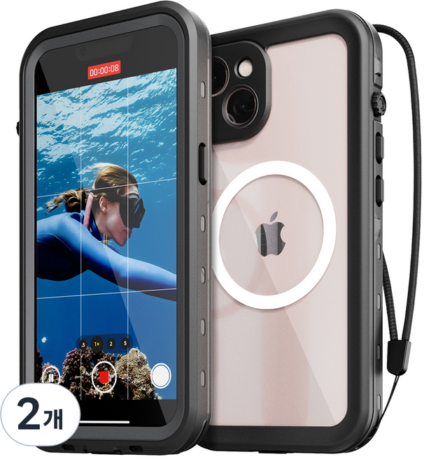 신지모루 맥세이프 풀커버 360도 워터락 방수케이스 핸드폰 방수팩, 아이폰 13 미니, 2개