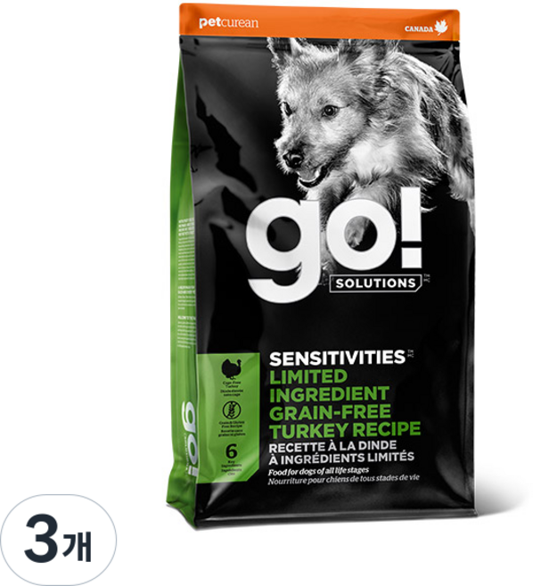 go 전연령 강아지 솔루션 LID 레시피 건식사료, 3개, 2kg, 칠면조