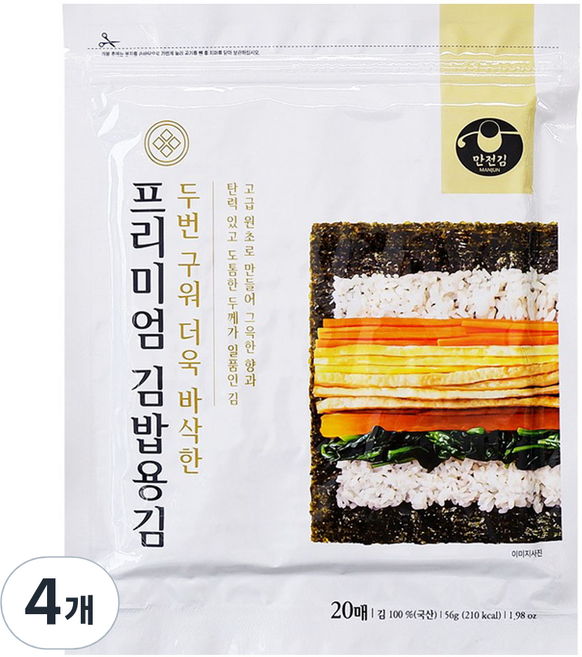 만전김 프리미엄 김밥용김 20매, 56g, 4개