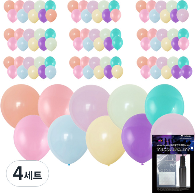 투코비 30cm 마카롱 라운드 풍선 100p + 손펌프 + 고정테이프, 혼합색상, 4세트
