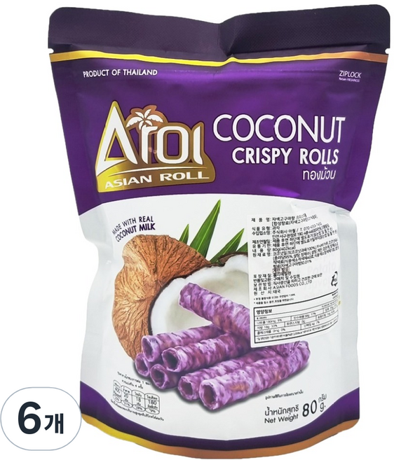 椰奶脆皮酥捲 紫薯口味, 80g, 6包
