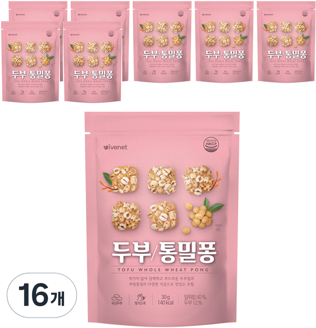 아이배냇 두부칩 과자, 통밀퐁, 30g, 16개