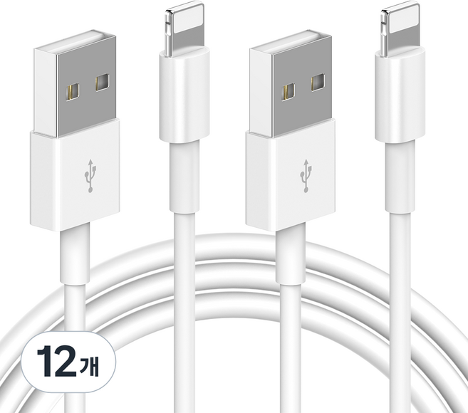 요거 아이폰 8핀 고속 충전 케이블, 50cm, 화이트, 12개