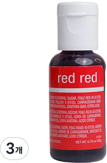 셰프마스터 리쿠아젤 수용성 식용색소 레드레드, 3개, 20g