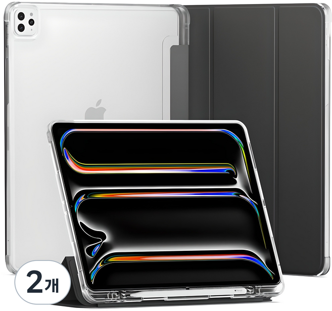 신지모루 퓨어 디펜스 클리어 애플펜슬 수납 태블릿PC 케이스, 블랙, 2개