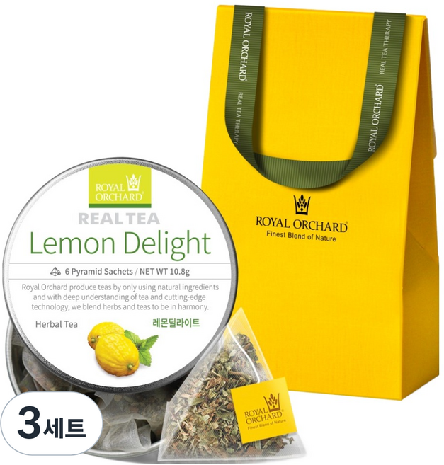 로얄오차드 레몬 딜라이트 티백 실버틴 싱글팩 + 기프트박스 세트, 단품, 3세트