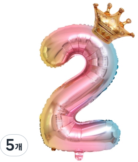 대형 왕관 숫자 풍선 2, 골드 핑크, 5개