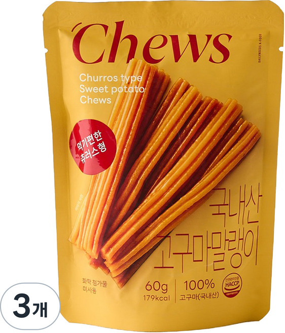 모던하우스 국내산 고구마 말랭이 츄러스형, 60g, 3개