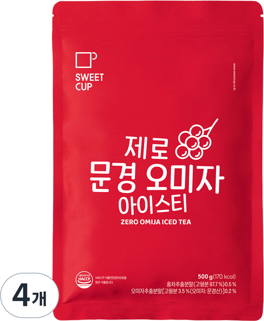 스위트컵 제로 문경 오미자 아이스티 파우더, 500g, 1개입, 4개