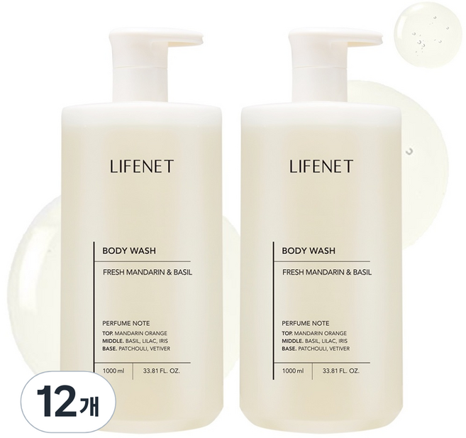 라이프넷 바디워시 프레쉬 만다린 앤 바질, 1L, 12개