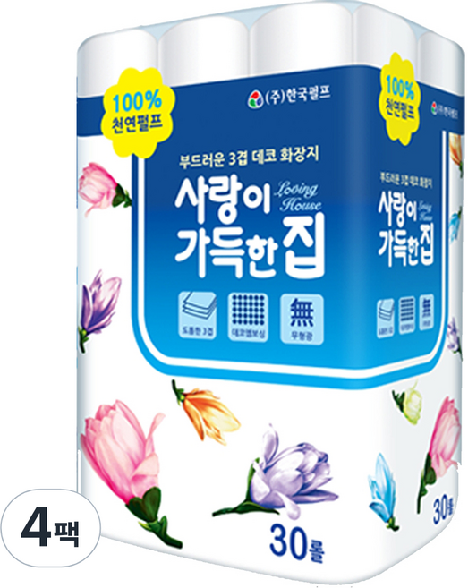 한국펄프 사랑이가득한집 화장지 25m, 30롤, 4개