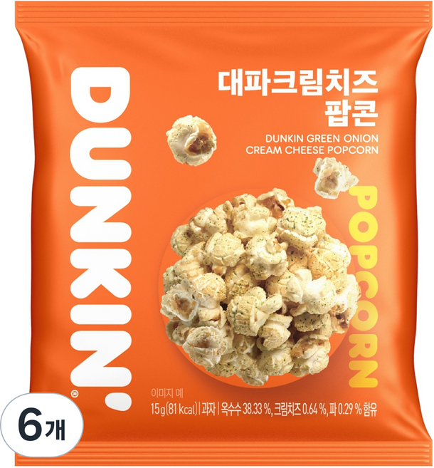 던킨도너츠 대파크림치즈 팝콘, 15g, 6개