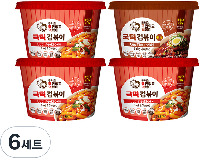 추억의국민학교떡볶이 컵볶이 140g x 3개+추억의국민학교떡볶이 컵볶이 매콤짜장 140g x 1개, 560g, 6세트