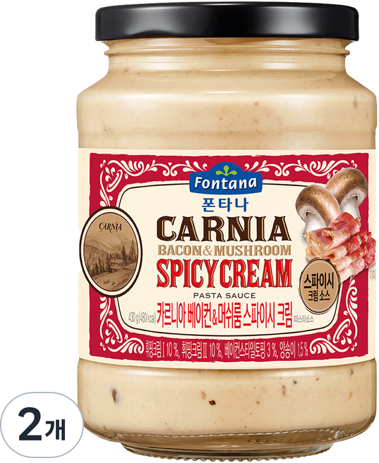 폰타나 카르니아 베이컨 앤 머쉬룸 스파이시 크림 파스타소스, 430g, 2개