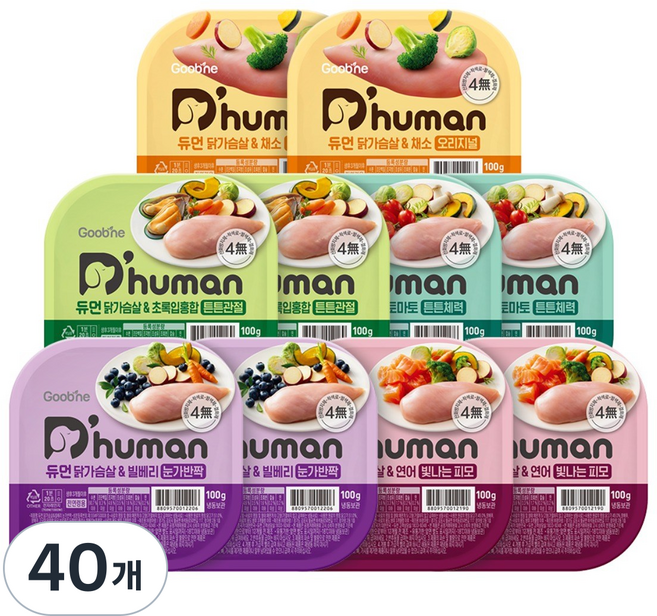 듀먼 전연령 강아지 닭가슴살 화식 냉동 간식 5종 세트, 채소, 빌베리, 토마토, 초록입홍합, 연어, 50g, 40개