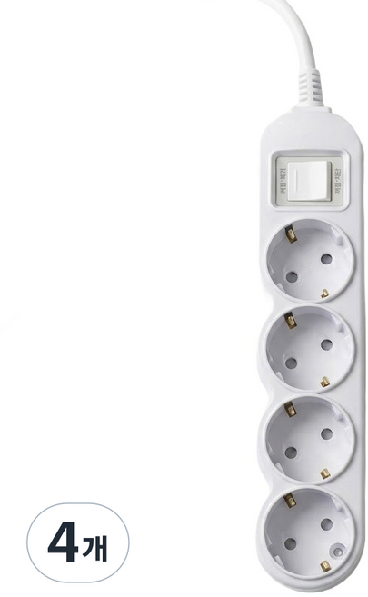 EcoPowerTap 過載斷電4孔延長線, 白色, 4個, 1m