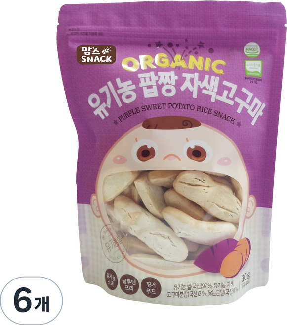 맘스스낵 유기농 팝짱 자색고구마, 자색고구마맛, 30g, 6개