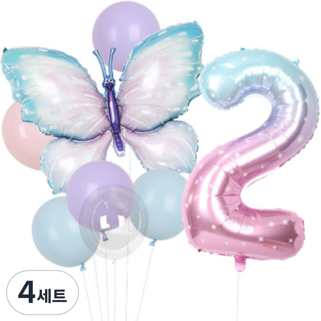 타이탄 숫자 나이 파티 풍선, 버터플라이 세트 2, 4세트