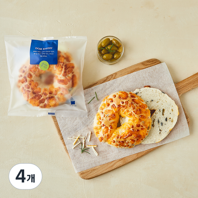 도제식빵 올리브 앤 치즈 베이글, 100g, 4개, 1개입