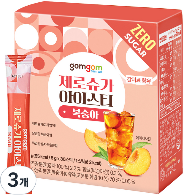 곰곰 제로슈가 아이스티 복숭아, 5g, 3개, 30개입