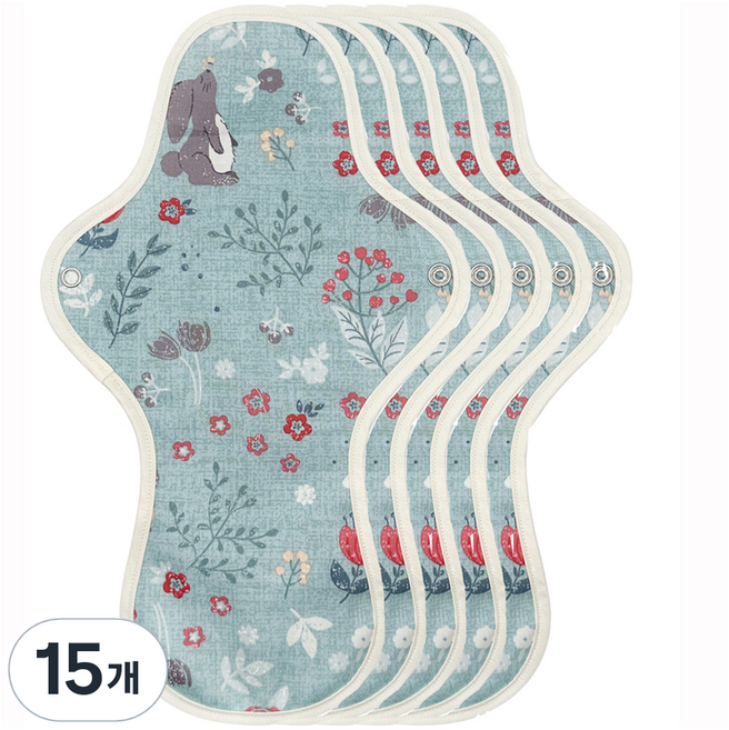 이채 플라워 날개형 면생리대 블루코이, 15개, 1매입, 대형