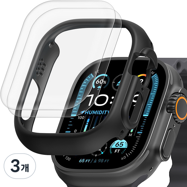 신지모루 애플워치 자가복원 EPU 코팅 액정보호필름 2p + 하드커버케이스, 블랙(케이스), 3개