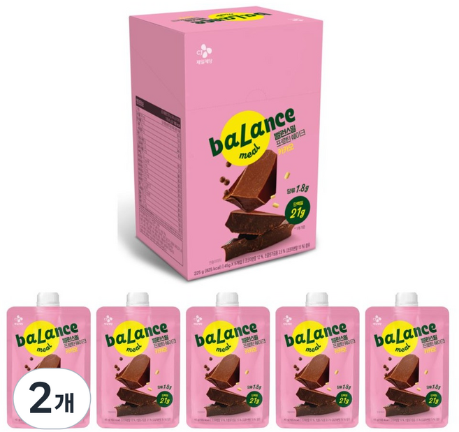 CJ제일제당 밸런스밀 프로틴 쉐이크 카카오 5p, 225g, 2개