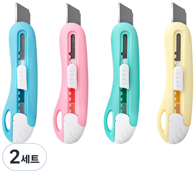 델리 커터칼 2024 4종 세트, 그린 + 블루 + 핑크 + 옐로우, 2세트