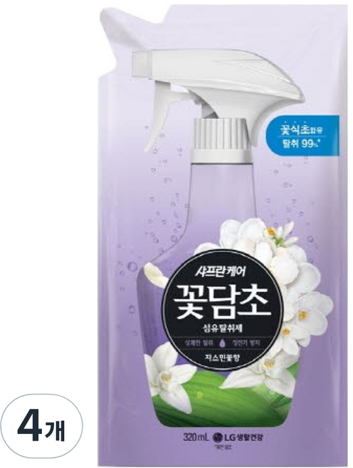 샤프란꽃담초 샤프란 케어 섬유탈취제 자스민 리필, 320ml, 4개
