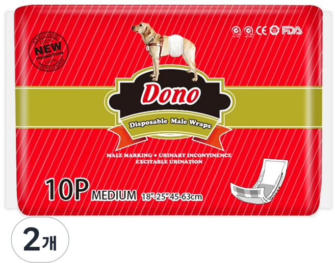 DONO 수컷 강아지 기저귀, 중형, 10개입, 2개