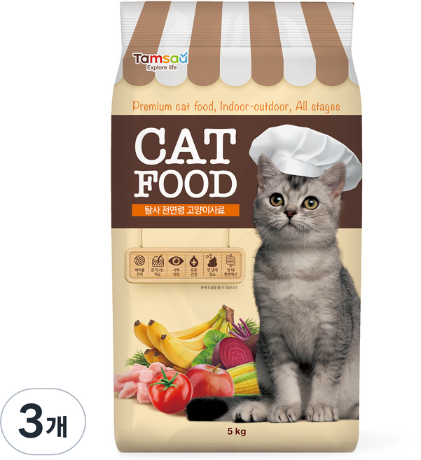 탐사 전연령용 고양이 사료, 5kg, 3개, 닭