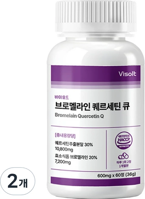 바이솔트 브로멜라인 퀘르세틴 큐, 2개, 60정 - 쿠팡