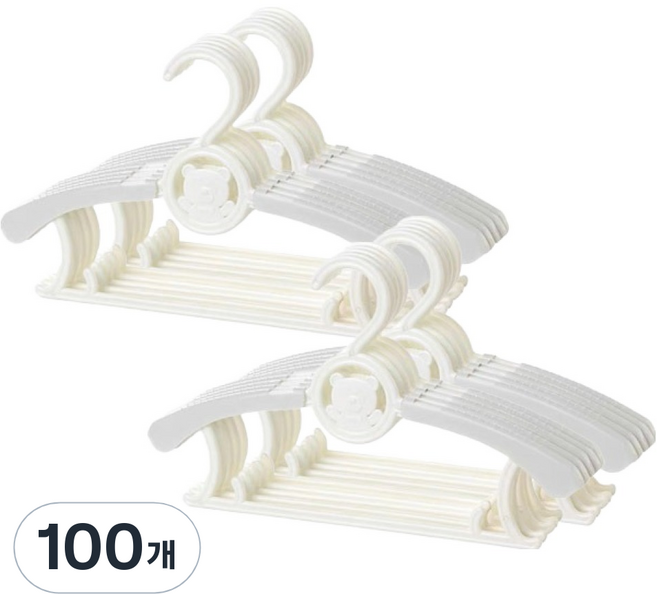 아이끌레 곰돌이 길이 조절 옷걸이, 화이트 + 그레이, 100개