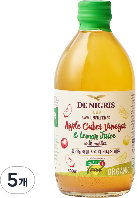 DE NIGRIS 德尼格斯 有機蘋果醋 檸檬, 5個, 500ml