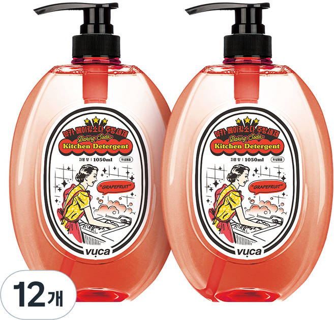 뷰카 베이킹소다 주방세제 자몽향, 1.05L, 12개