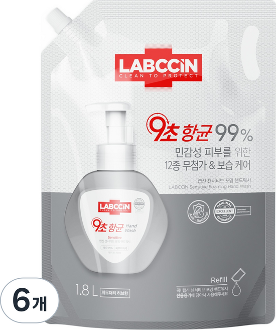 LABCCiN 敏感性泡沫洗手乳 袋裝, 1.8L, 6個