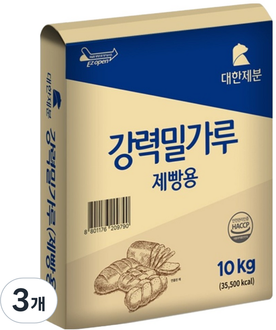 대한제분 강력 밀가루 제빵용, 10kg, 3개