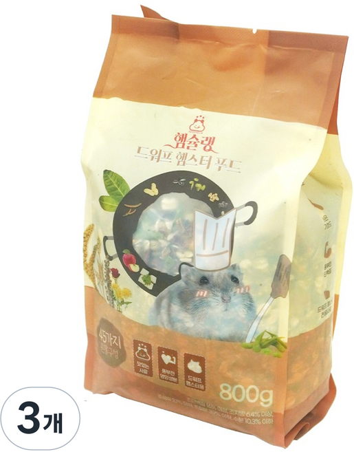 햄슐랭 드워프 햄스터 푸드 완품, 800g, 3개