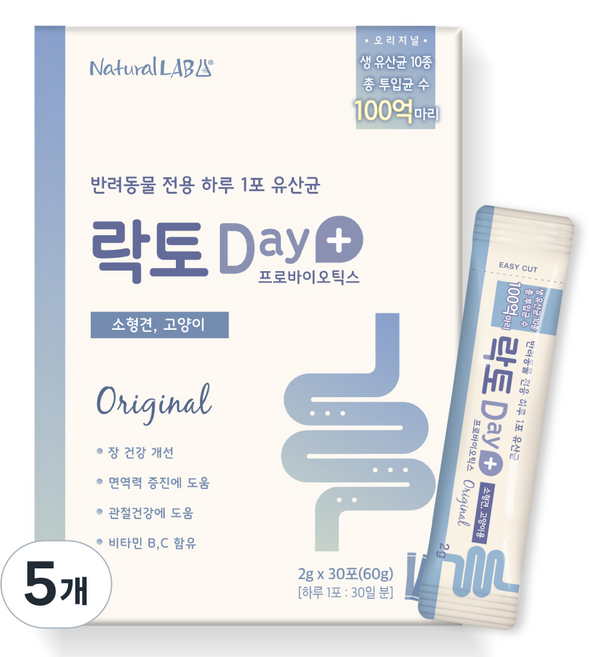 네츄럴랩 반려동물 락토데이 영양제 30p, 60g, 장건강/유산균, 5개