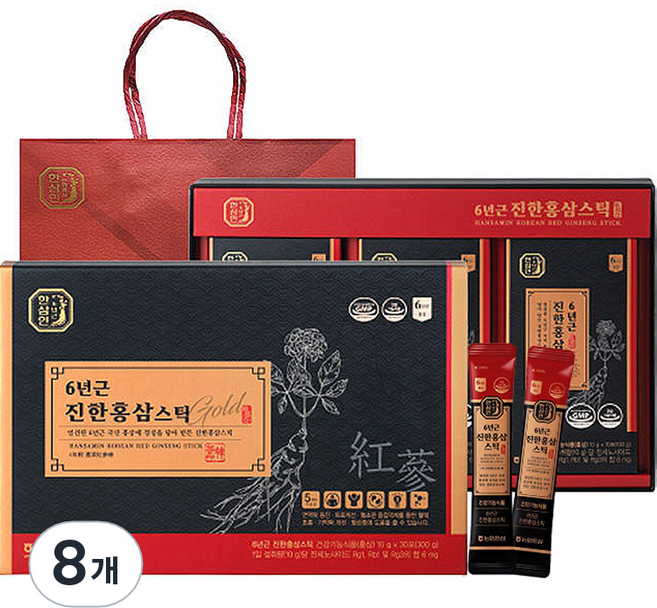 한삼인 6년근 진한 홍삼스틱 + 쇼핑백, 300g, 8개