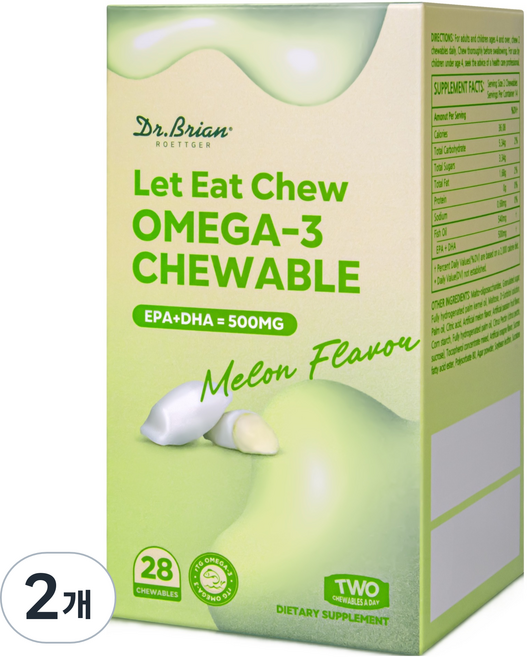닥터브라이언 렛잇츄 알티지 오메가-3 츄어블 메론향 103.6g, 2개, 28정