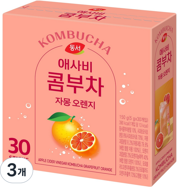 동서 애사비 콤부차 자몽오렌지, 5g, 3개, 30개입
