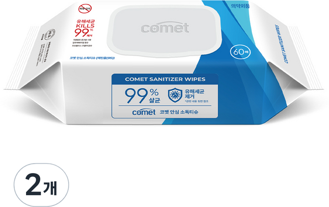 코멧 안심 소독티슈 캡형, 50g, 60매, 2개