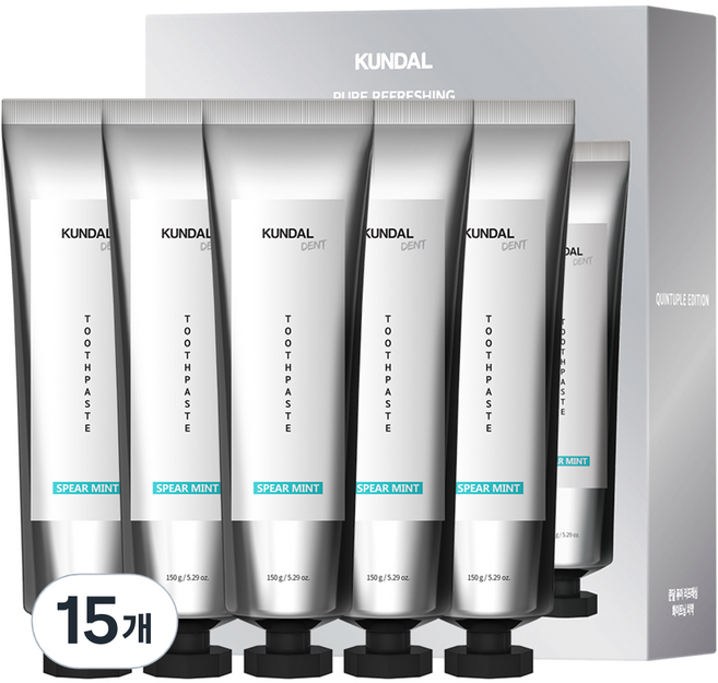 쿤달 퓨어 리프레싱 화이트닝 치약 스피아민트, 150g, 15개