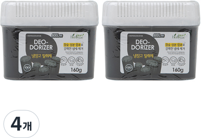 허브스토리 냉장고 탈취제 참숯 본품, 160g, 4개