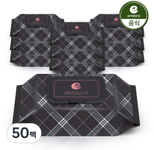 앙블랑 체크네이비 아기물티슈 캡형, 78g, 64매, 50세트