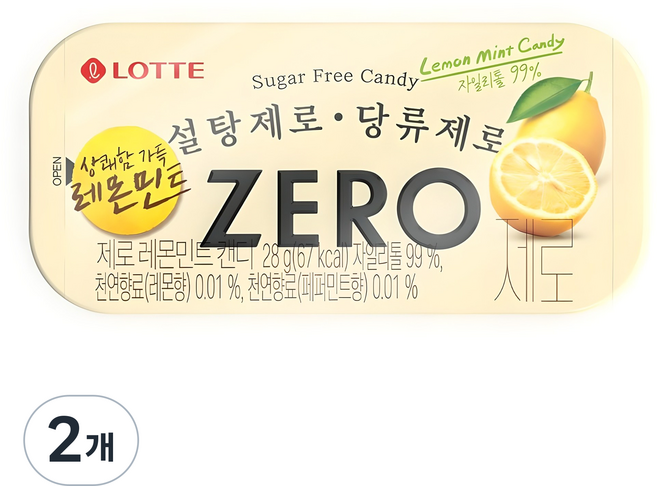 롯데제로 레몬민트 캔디, 28g, 2개